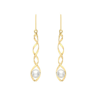 9K Yellow Gold Freshwater Pearl Spiral Drop Earrings